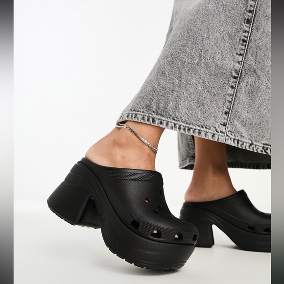 NEW CROCS SIREN Black Platform Unisex Clog Shoes W14/ M12